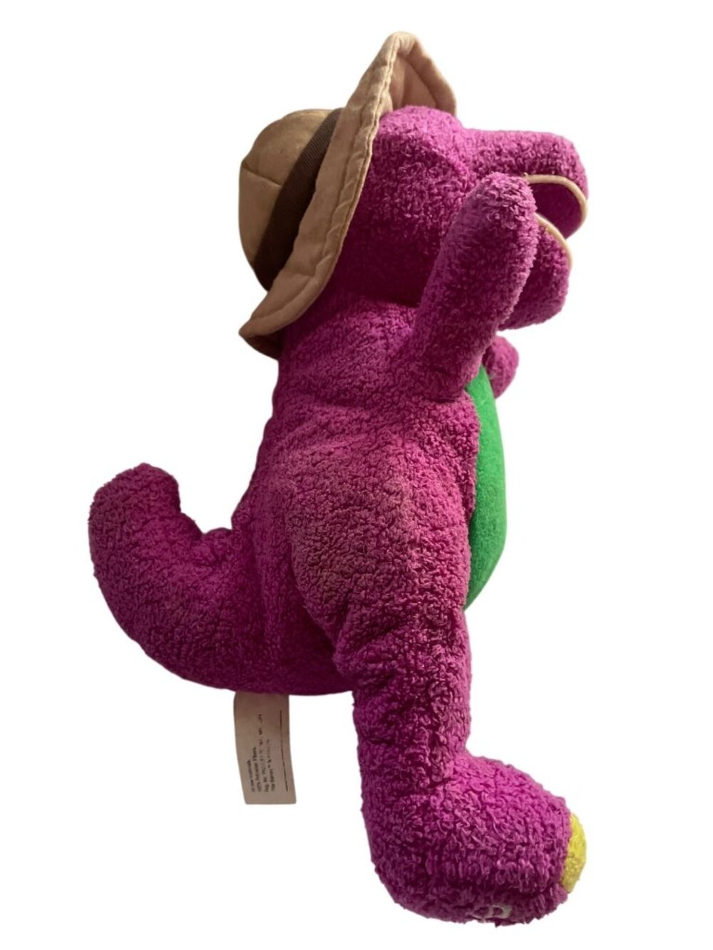 Vintage Plush Barney Dinosaur Stuffed Toy With Safari Hat 1990s Purple & Green